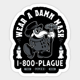 Vintage Cartoon Plague Doctor - Wear a Damn Mask - Macabre Sticker